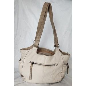 The Sak whote Leather Shoulder Bag Womens Tassel‎ Zip Pull Multiple Pockets